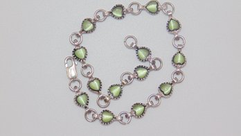 Sterling Green Cat Eye Heart Bracelet 8.3g