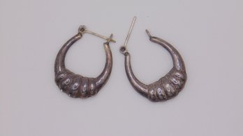 Sterling Post Puffy Hoop Earrings 4.3g