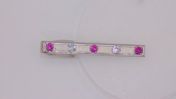 Sterling Pink Rhinestone Tie Clip 4.0g