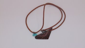 Leather With Sterling Fixing Turquoise Southwestern Stone 4.1g