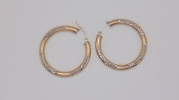 Sterling Etched Hollow Hoop Earrings 5.2g