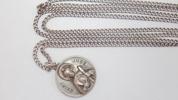 Sterling Curb Chain Necklace With Saint Jude Pendant 12.3g