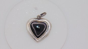 Sterling Onyx Inlay Heart Locket Pendant 4.5g