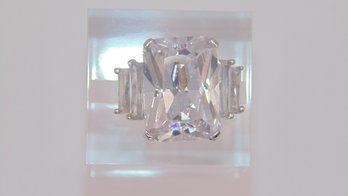 Sterling Clear Rectangle Rhinestone Statement Ring 12.1g