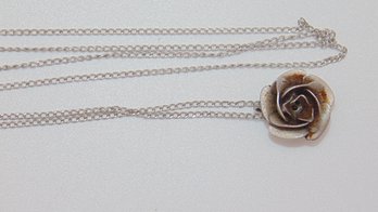 Sterling Cable Chain Necklace With Rose Pendant 1.7g