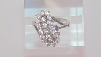 Sterling 21 Rhinestone Cluster Cocktail Ring 4g Size 4.25