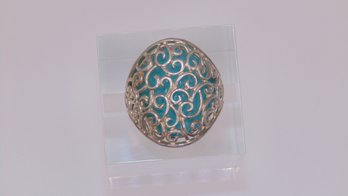 Sterling Quia Enamel Filigree Ring 6.6g Size7