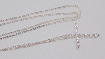 Sterling Studded Cross Pendant With Cable Chain Necklace 1.9g