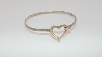 Sterling 925 14K Heart Latch Bangle Bracelet 6.6g