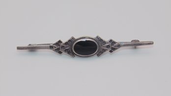 Sterling Onyx Gem Pin/ Brooch 5.4g