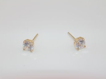 Gold Over Sterling Silver Rhinestone Stud Earrings 0.8