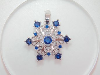 Sterling Blue Sapphire Snowflake Pendant 2.4g