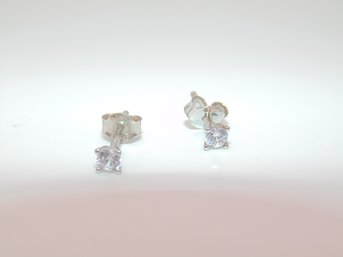 Sterling Small Clear Stone Stud Earrings .5g