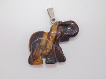 Sterling Petrified Wood Elephant Pendant 18.7g