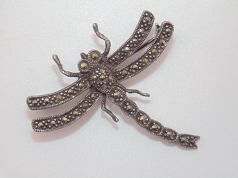 Sterling Rhinestone Dragonfly Brooch 8.0g