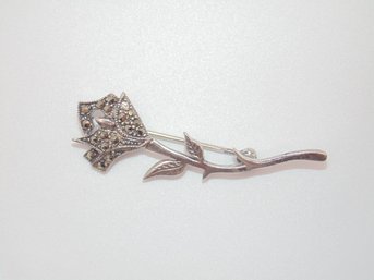 Sterling Flower W/ Rhinestones Brooch 4.1g