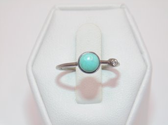 Sterling Turquoise W/ Clear Stone Ring Size 5.75 1.0g