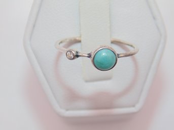 Sterling Turquoise Stone W/ Clear Gem Ring Size 8.5 1.1g