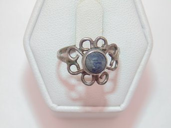 Sterling Blue Stone With Scroll Work Ring Size 4.75 1.8g