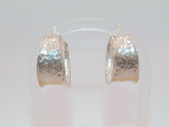 Sterling Hammered Stud Hoop Earrings 6.5g