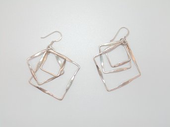 Sterling 3 Squares Hook Dangle Earrings 7.8g