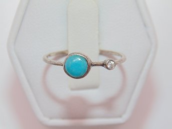 Sterling Turquoise And Clear Stone Ring Size 8 1.0g