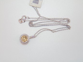 Sterling Cable Chain Necklace W/ Citrine Stone And 1/10 Cttw Diamonds Pendant 2.6g