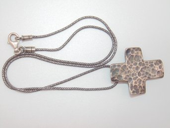 Sterling Unique Chain With Hammered Cross Pendant 9.8g