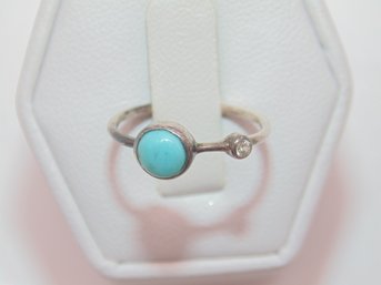 Sterling Turquoise W/ Clear Stone Ring Size 5  .9g