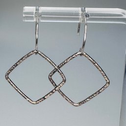 Sterling Silver Cut Out Square Dangle Earrings, 1.43 G.