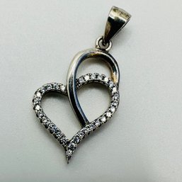 Sterling Silver Unique Heart Pendant With Clear Stones, 1.57 G.