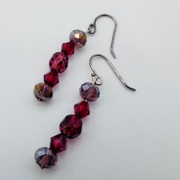 Sterling Silver Red Bead Dangle Earrings, 1.85 G.