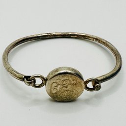 SICO-sterling Silver Bangle Bracelet With Circle Design, Engraved GEA & Unknown Markings, 17.92 G.