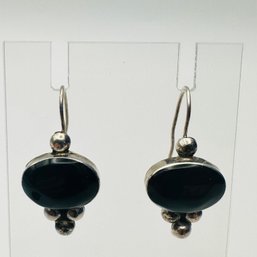 Mexico  ATI Sterling SilverMexico  ATI Sterling Silver Earrings With Large Black, Colored Stone, 3.58 G.
