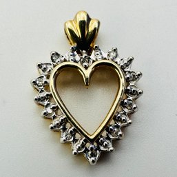 Gold Colored Sterling Silver Heart Pendant With Clear Stones Around 2.54 G.