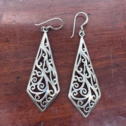 Open Scroll Sterling Dangle Earrings - 6.55 Grams