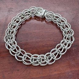 Sterling Silver Woven Charm Bracelet - 15.74 Grams