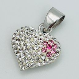 Sterling Silver, Clear, Stone, Heart, Pendant, Pink Detail, 1.65 G