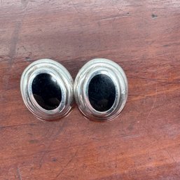 Taxco Sterling Onyx Post Earrings - 9.28 Grams