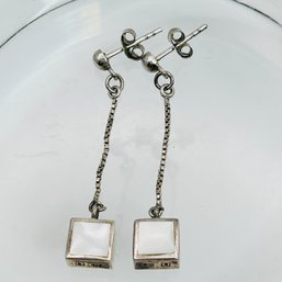 Mother Of Pearl Sterling Silver Dangle Pushback Earrings, 3.4 G