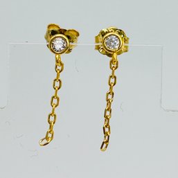 Rhinestone Sterling Silver Gold Colored Earrings .41 G