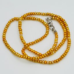 Saffron Pearl Necklace Sterling Silver Clasp 5.87 G