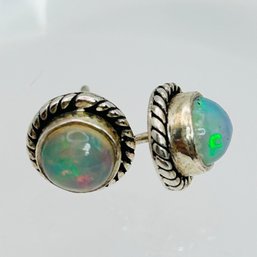 Opal Sterling Silver Bezel Set Pushback Earrings 2.05 G