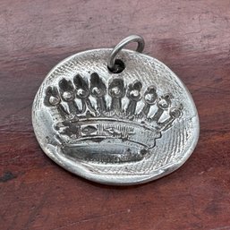 Hand Poured & Stamped Crown Sterling Silver Pendant - 5.33 Grams