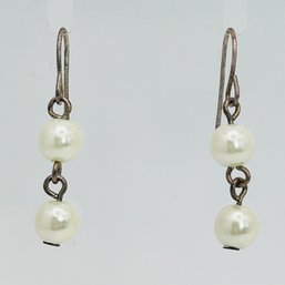 Sterling Silver Faux  Pearl Drop Earrings 1.1 G