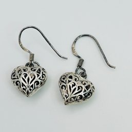 Sterling Silver Filigree Heart Earrings 3.09 G