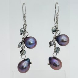 Sterling Silver Purple Pearl Dangle Earring, 6.04 G