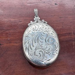 Lovely, Engraved Oval Sterling Silver Locket - 9.37 Grams