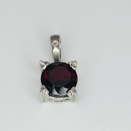 Red Rhinestone Sterling Silver Pendant .83 G