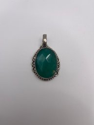 Sterling Detailed Pendant With Green Stone 11.08g